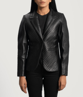 Womens Sheepskin Leather Cora Quilted Black Leather Blazer - JH0064