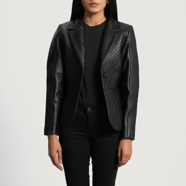 Womens Sheepskin Leather Cora Quilted Black Leather Blazer - JH0064
