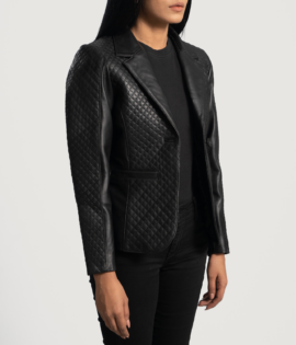 Womens Sheepskin Leather Cora Quilted Black Leather Blazer - JH0064