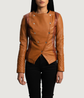 Womens Sheepskin Leather County Tan Overlap Leather Jacket - JH0084