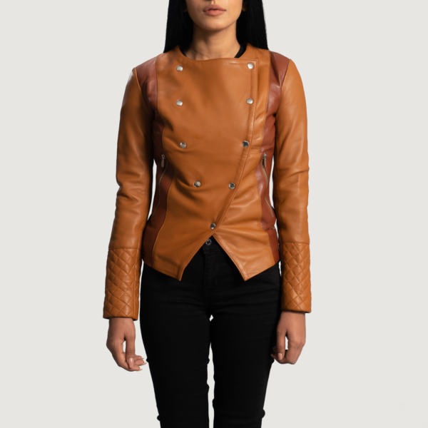 Womens Sheepskin Leather County Tan Overlap Leather Jacket - JH0084