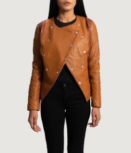 Womens Sheepskin Leather County Tan Overlap Leather Jacket - JH0084