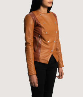 Womens Sheepskin Leather County Tan Overlap Leather Jacket - JH0084