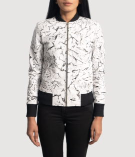 Womens Donna Blake White Leather Bomber Jacket - JH0072