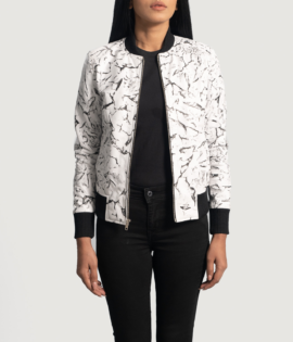 Womens Donna Blake White Leather Bomber Jacket - JH0072