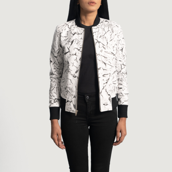 Womens Donna Blake White Leather Bomber Jacket - JH0072