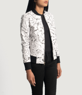 Womens Donna Blake White Leather Bomber Jacket - JH0072