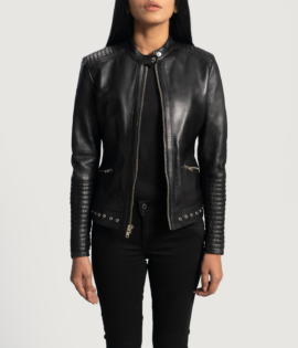 Womens Real Sheepskin Leather Haley Ray Black Biker Jacket - JH0068