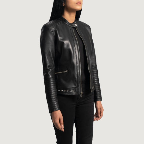 Womens Real Sheepskin Leather Haley Ray Black Biker Jacket - JH0068