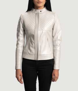 Womens Ice Maiden Silver Quilted Leather Biker Jacket - JH0080