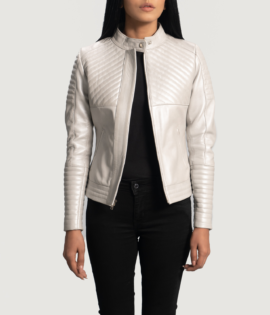 Womens Ice Maiden Silver Quilted Leather Biker Jacket - JH0080