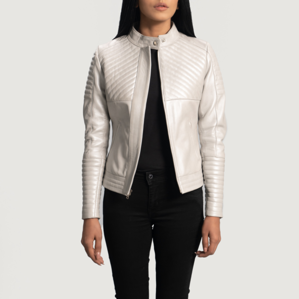 Womens Ice Maiden Silver Quilted Leather Biker Jacket - JH0080