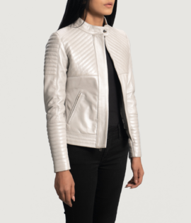 Womens Ice Maiden Silver Quilted Leather Biker Jacket - JH0080