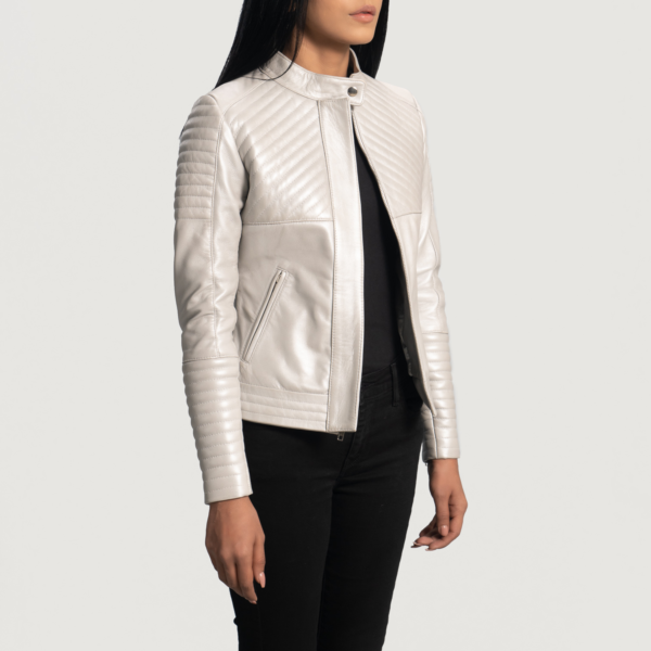 Womens Ice Maiden Silver Quilted Leather Biker Jacket - JH0080