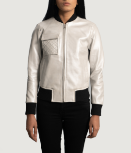 Womens Sheepskin Leather Lana Silver Leather Bomber Jacket - JH0081