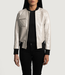 Womens Sheepskin Leather Lana Silver Leather Bomber Jacket - JH0081