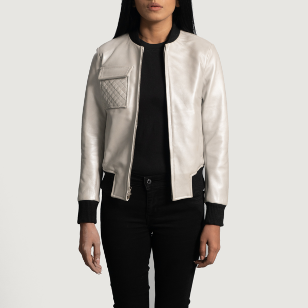 Womens Sheepskin Leather Lana Silver Leather Bomber Jacket - JH0081