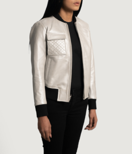 Womens Sheepskin Leather Lana Silver Leather Bomber Jacket - JH0081