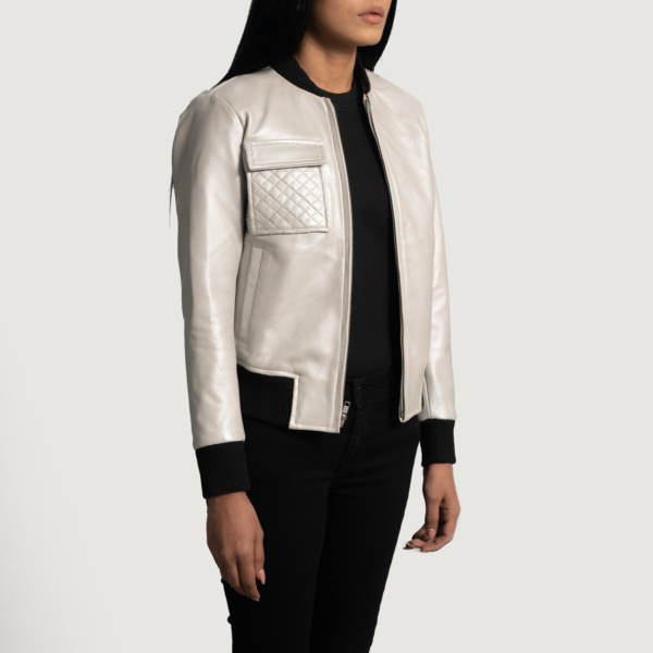 Womens Sheepskin Leather Lana Silver Leather Bomber Jacket - JH0081