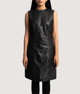 Womens Real Sheepskin Leather Luxe Black Leather Dress - JH0089