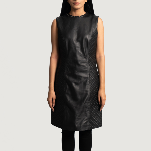 Womens Real Sheepskin Leather Luxe Black Leather Dress - JH0089