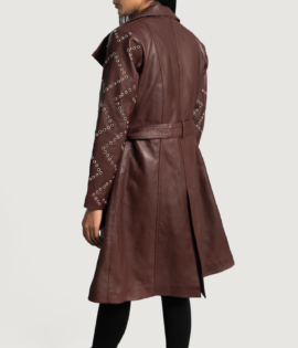 Mens Sheepskin Leather Missoni Maroon Leather Trench Coat - JH0073