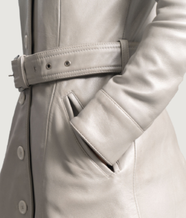 Womens Sheepskin Leather Moonlight Silver Leather Trench Coat - JH0088