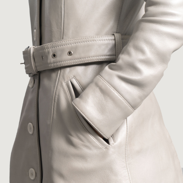 Womens Sheepskin Leather Moonlight Silver Leather Trench Coat - JH0088