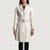 Womens Sheepskin Leather Moonlight Silver Leather Trench Coat - JH0088