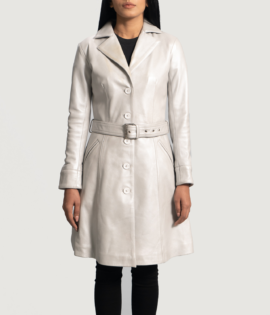 Womens Sheepskin Leather Moonlight Silver Leather Trench Coat - JH0088