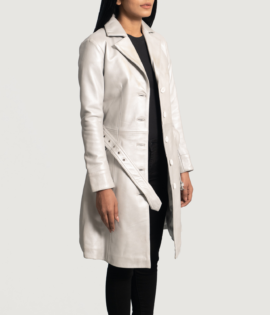 Womens Sheepskin Leather Moonlight Silver Leather Trench Coat - JH0088