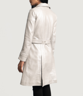 Womens Sheepskin Leather Moonlight Silver Leather Trench Coat - JH0088