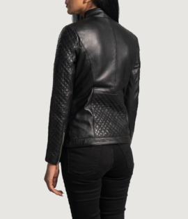 Womens Orient Grain Quilted Black Leather Biker Jacket - JH0070