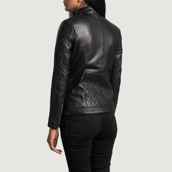 Womens Orient Grain Quilted Black Leather Biker Jacket - JH0070