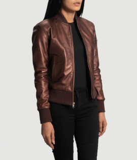 Womens Sheepskin Reida Maroon Leather Bomber Jacket - JH0078