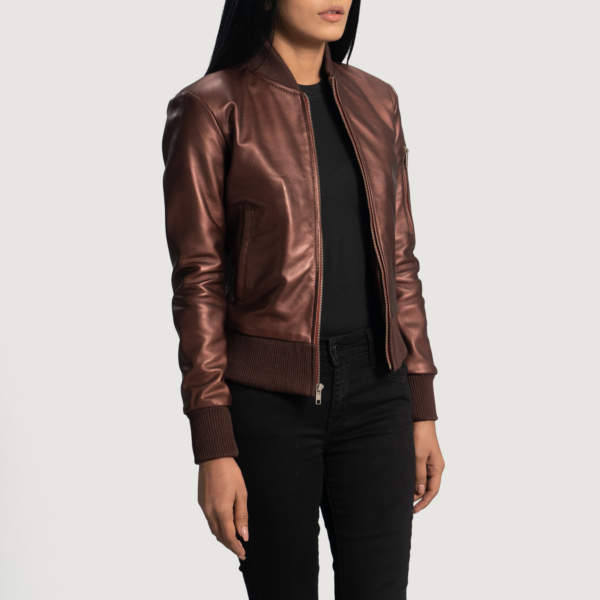 Womens Sheepskin Reida Maroon Leather Bomber Jacket - JH0078