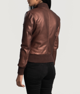 Womens Sheepskin Reida Maroon Leather Bomber Jacket - JH0078