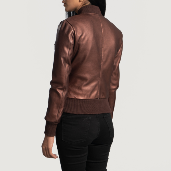 Womens Sheepskin Reida Maroon Leather Bomber Jacket - JH0078