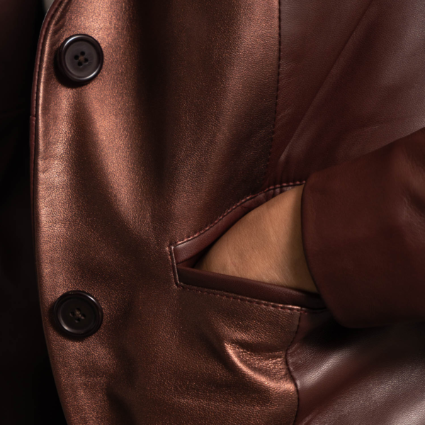 Womens Sheepskin Leather Ruby Metallic Maroon Leather Blazer - JH0076