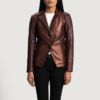 Womens Sheepskin Leather Ruby Metallic Maroon Leather Blazer - JH0076