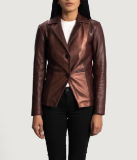 Womens Sheepskin Leather Ruby Metallic Maroon Leather Blazer - JH0076