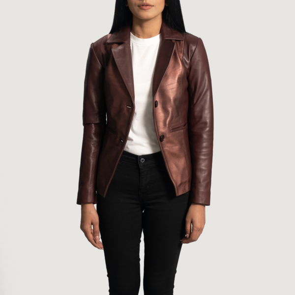 Womens Sheepskin Leather Ruby Metallic Maroon Leather Blazer - JH0076