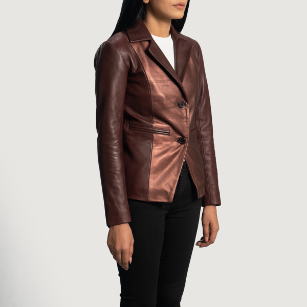 Womens Sheepskin Leather Ruby Metallic Maroon Leather Blazer - JH0076