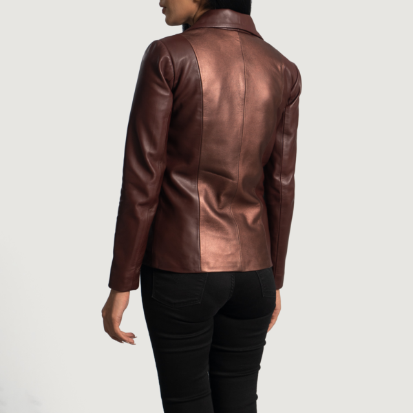 Womens Sheepskin Leather Ruby Metallic Maroon Leather Blazer - JH0076