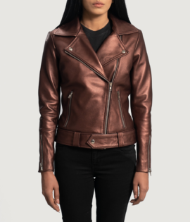 Womens Sheepskin Leather Rumy Maroon Leather Biker Jacket - JH0077