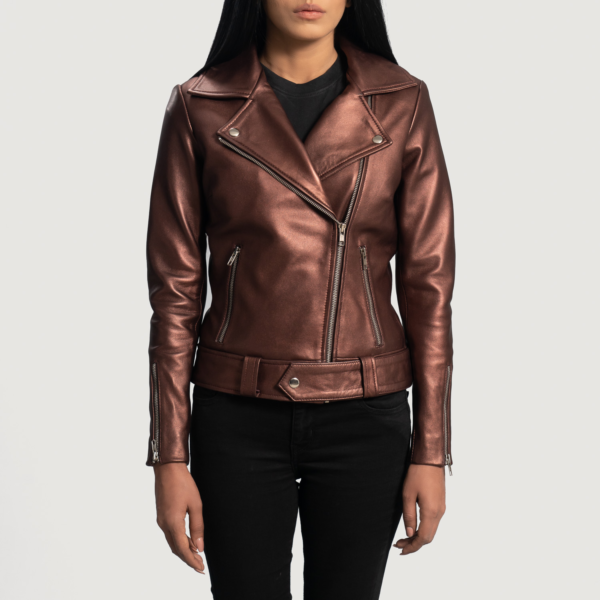 Womens Sheepskin Leather Rumy Maroon Leather Biker Jacket - JH0077