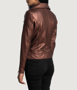 Womens Sheepskin Leather Rumy Maroon Leather Biker Jacket - JH0077