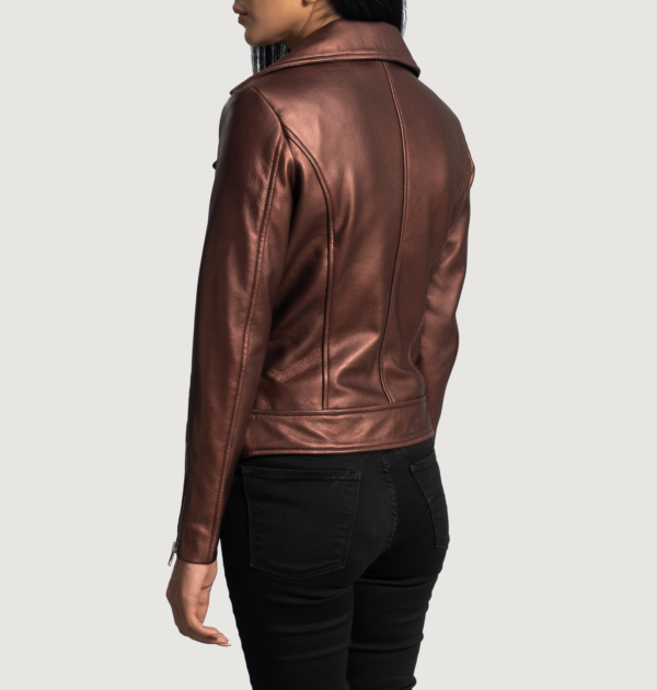 Womens Sheepskin Leather Rumy Maroon Leather Biker Jacket - JH0077