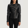 Womens Sally Mae Studded Black Leather Biker Jacket - JH0069