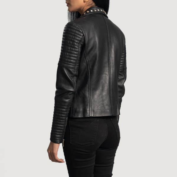 Womens Sally Mae Studded Black Leather Biker Jacket - JH0069